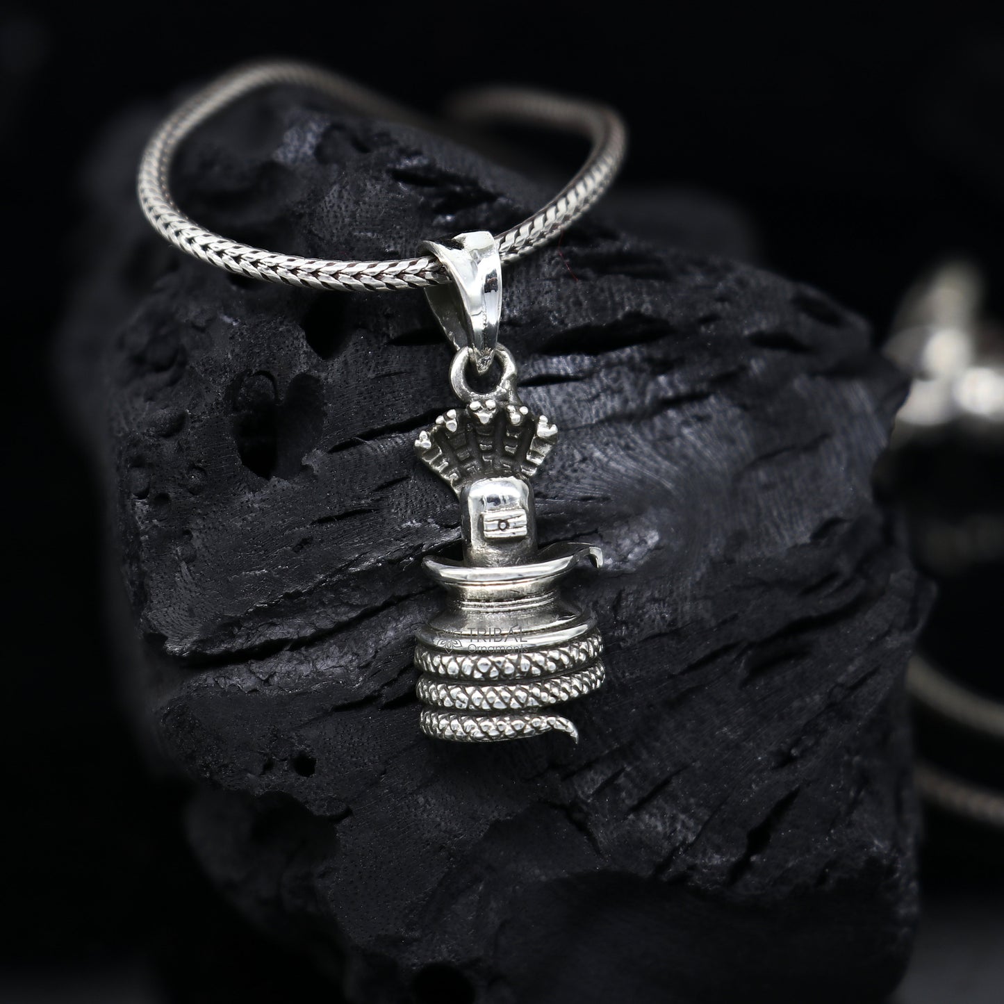 925 sterling silver Lord Shiva Lingam pendant necklace, tribal jewelry featuring a unique divine god pendant design.