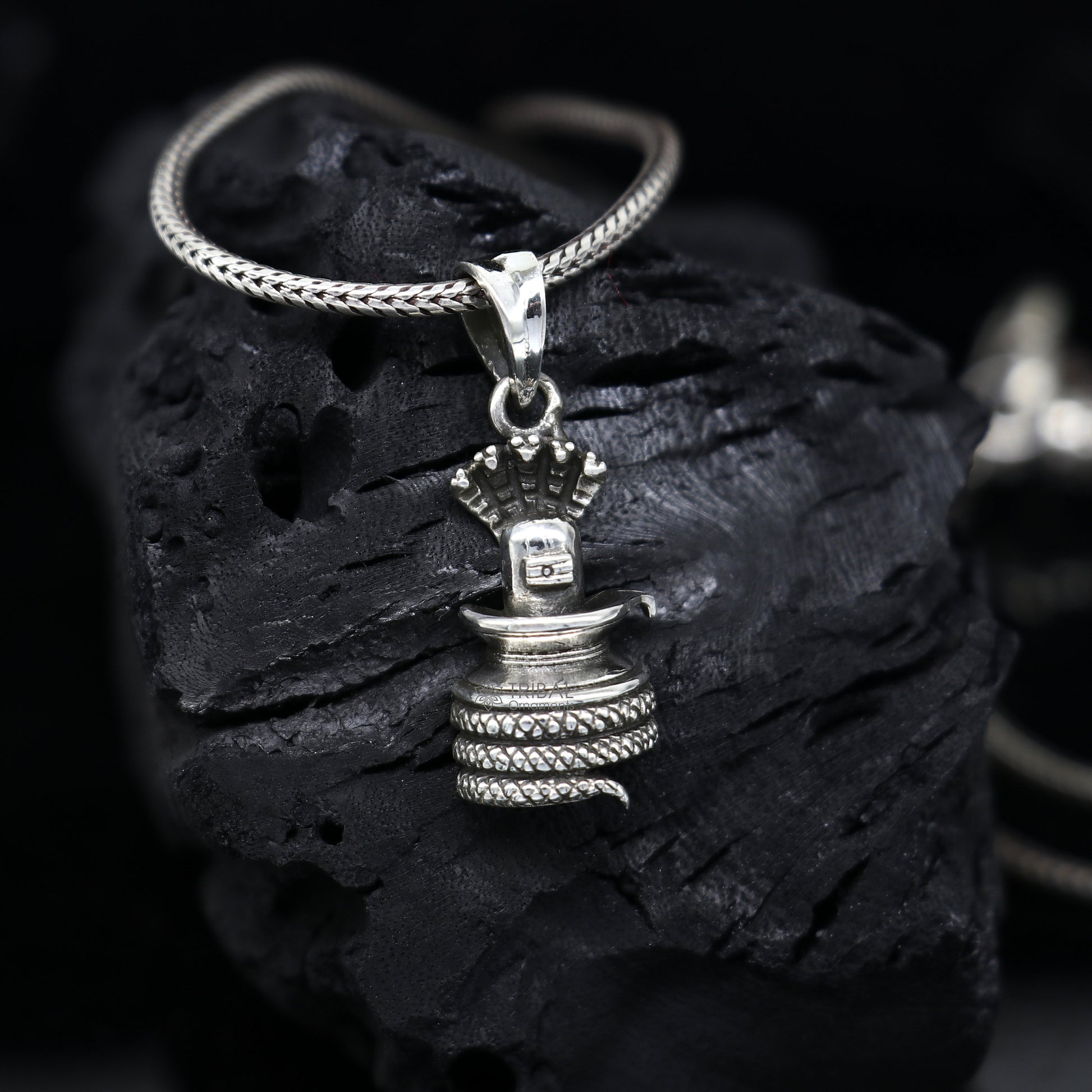 925 sterling silver Lord Shiva Lingam pendant necklace, tribal jewelry featuring a unique divine god pendant design.