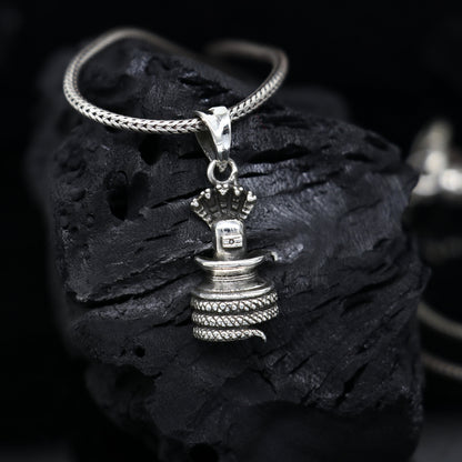 925 sterling silver Shiva Lingam pendant necklace featuring intricate tribal design and divine lord motif, jewelry by Tribal Ornaments.