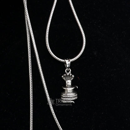 925 sterling silver Shiva Lingam pendant necklace featuring a detailed divine Lord Shiva design, jewelry by TRIBAL ORNAMENTS.
