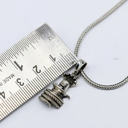925 sterling silver Shiva Lingam pendant necklace featuring intricate tribal design and divine Lord Shiva motif.