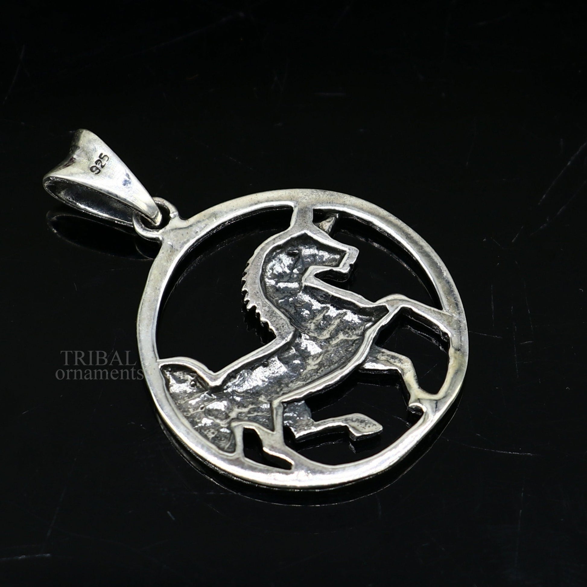 Sterling silver horse and unicorn pendant by TRIBAL ORNAMENTS, stylish vintage jewelry for boys and girls.