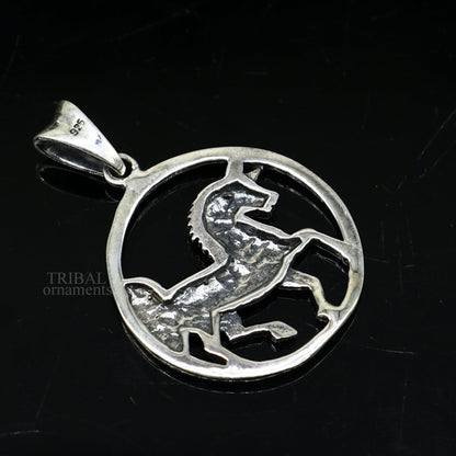 Sterling silver horse and unicorn pendant by TRIBAL ORNAMENTS, stylish vintage jewelry for boys and girls.