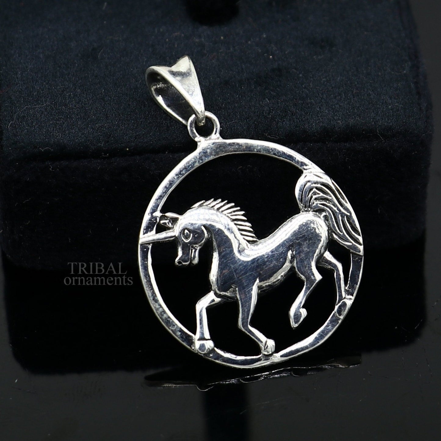 925 sterling silver horse unicorn pendant by TRIBAL ORNAMENTS, stylish vintage jewelry for boys and girls with detailed design.