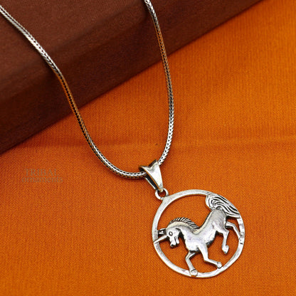 Sterling silver horse unicorn pendant by Tribal Ornaments, elegant vintage design perfect for boys and girls.
