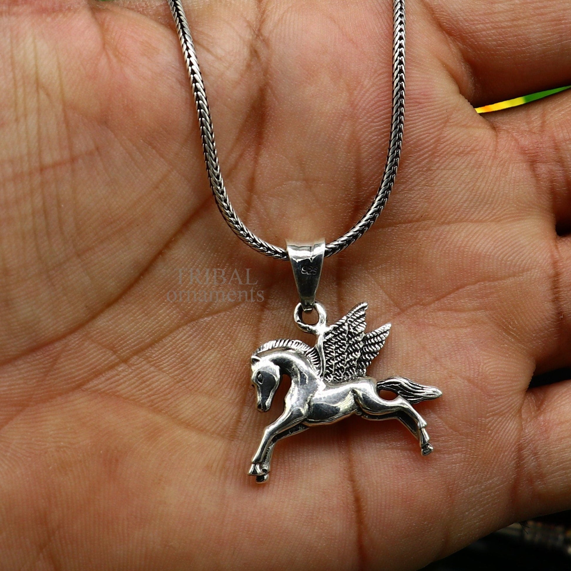 925 sterling silver horse and unicorn pendant by TRIBAL ORNAMENTS, elegant vintage jewelry for boys and girls, stylish and divine.
