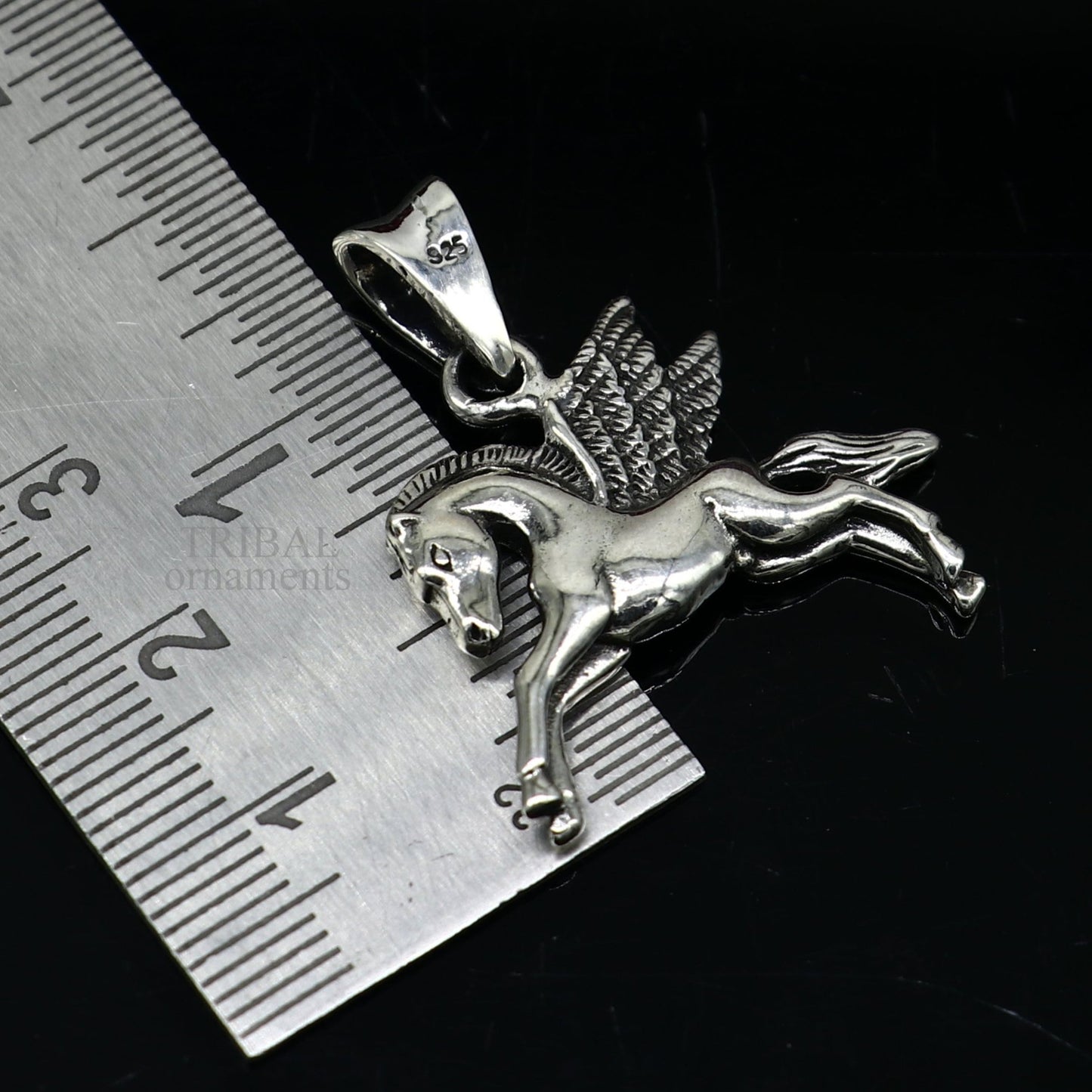 Sterling silver horse and unicorn pendant by Tribal Ornaments, stylish vintage jewelry for boys and girls, SSP1612.