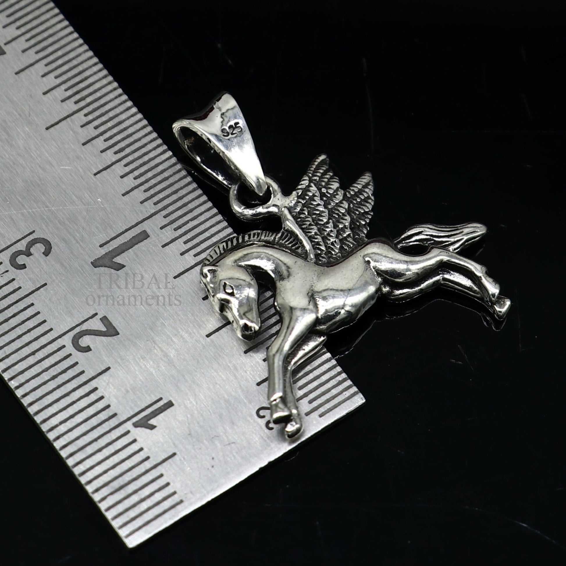 Sterling silver horse and unicorn pendant by Tribal Ornaments, stylish vintage jewelry for boys and girls, SSP1612.