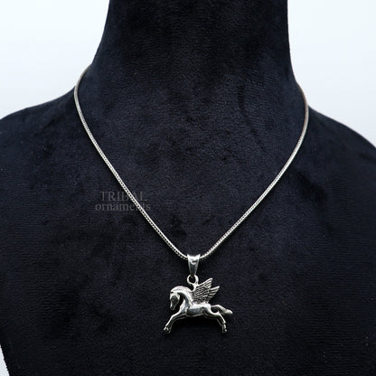 925 sterling silver horse unicorn pendant with elegant vintage design, suitable for boys and girls jewelry by Tribal Ornaments.