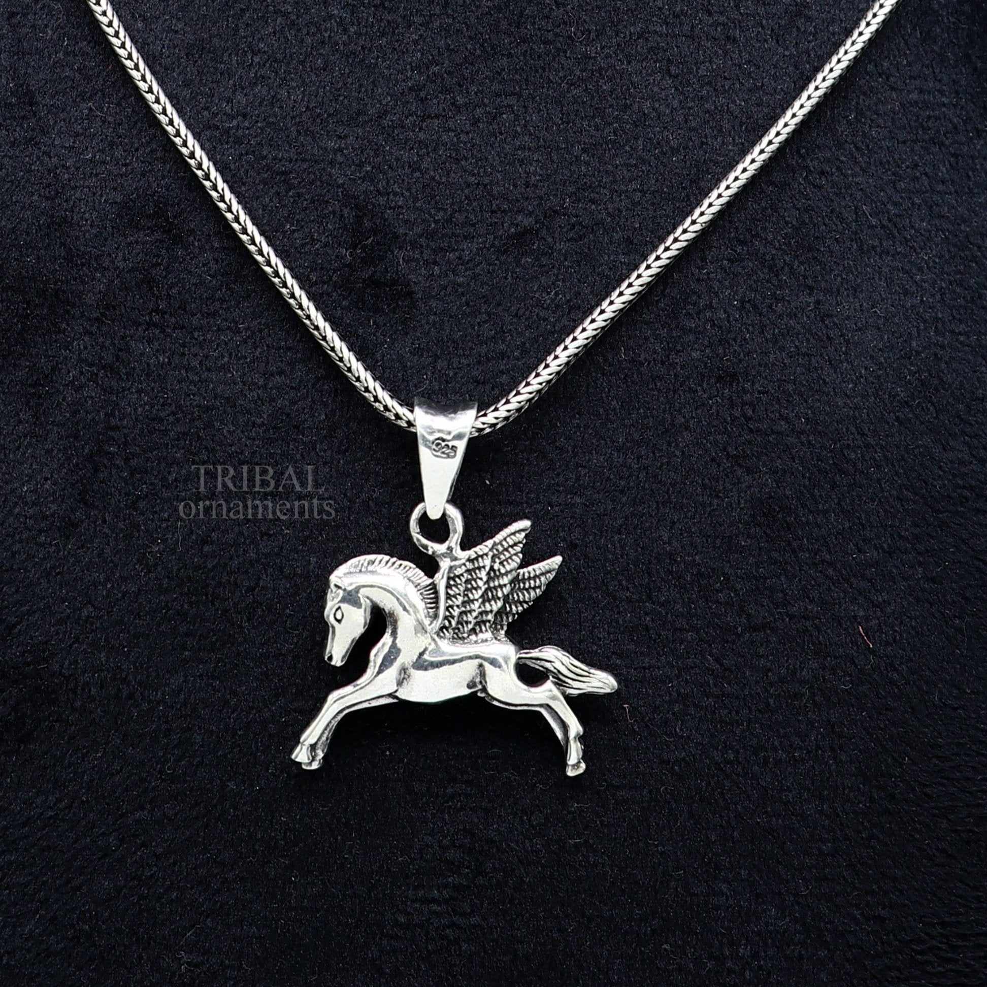 925 sterling silver horse unicorn pendant with an elegant vintage design, ideal for boys' and girls' jewelry by Tribal Ornaments