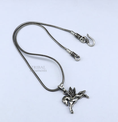 Sterling silver horse unicorn pendant by TRIBAL ORNAMENTS, stylish vintage jewelry for boys and girls, featuring an elegant design.