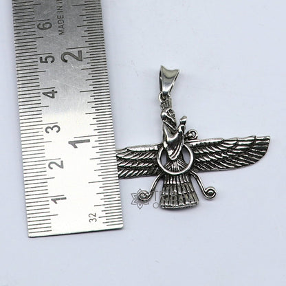 925 sterling silver Faravahar Ahura Mazda pendant necklace, handmade Ancient Persia jewelry for men, Mythology-inspired silver accessory