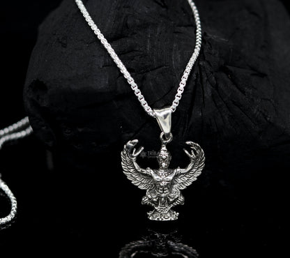 925 sterling silver Garuda pendant jewelry featuring detailed animal design, ideal for necklace or divine ornament.