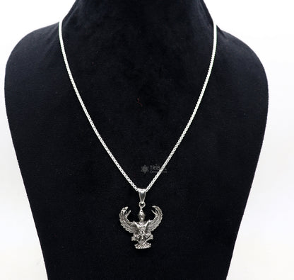 925 sterling silver Garuda pendant necklace featuring detailed animal-inspired deity jewelry by TRIBAL ORNAMENTS.