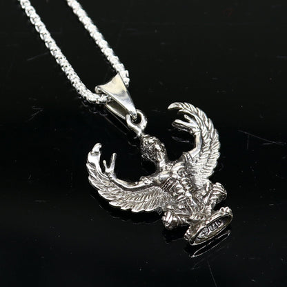 Sterling silver Garuda pendant from TRIBAL ORNAMENTS, featuring detailed bird-shaped jewelry with intricate design.
