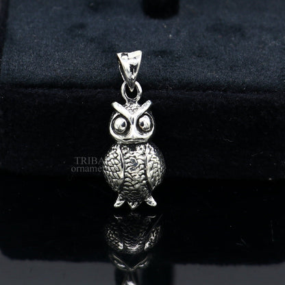 925 sterling silver owl pendant, small unisex tribal jewelry with good luck design, handmade stylish tribal ornament.
