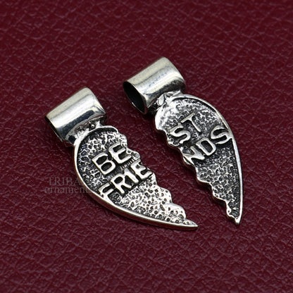 Elegant 925 sterling silver best friend broken pendant by TRIBAL ORNAMENTS, showcasing handmade divine jewelry design.