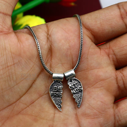 Elegant 925 sterling silver best friend broken pendant from TRIBAL ORNAMENTS, handcrafted divine jewelry with intricate details.