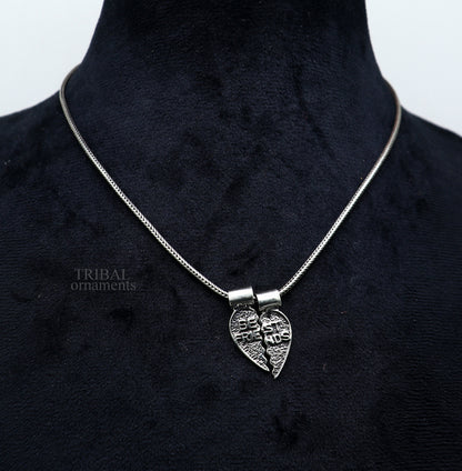 Sterling silver best friend broken pendant by TRIBAL ORNAMENTS, handmade elegant jewelry with divine design and intricate details.
