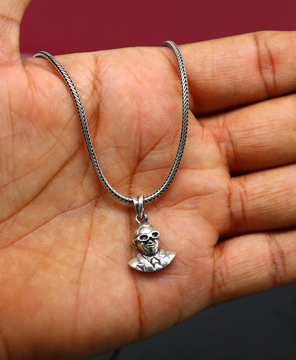 Sterling silver Bheem Rav Ambedkar design pendant by Tribal Ornaments, handmade jewelry featuring intricate tribal motifs.