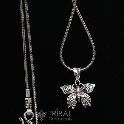 Sterling silver butterfly and bird pendant by TRIBAL ORNAMENTS, unisex handmade jewelry, delicate silver necklace accessory.