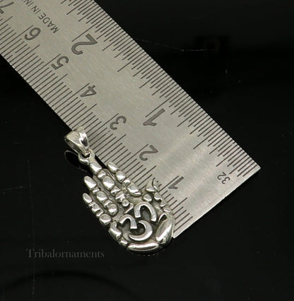 925 sterling silver divine hand palm pendant with 'AUM' design, unisex jewelry, handmade from India by TRIBAL ORNAMENTS.