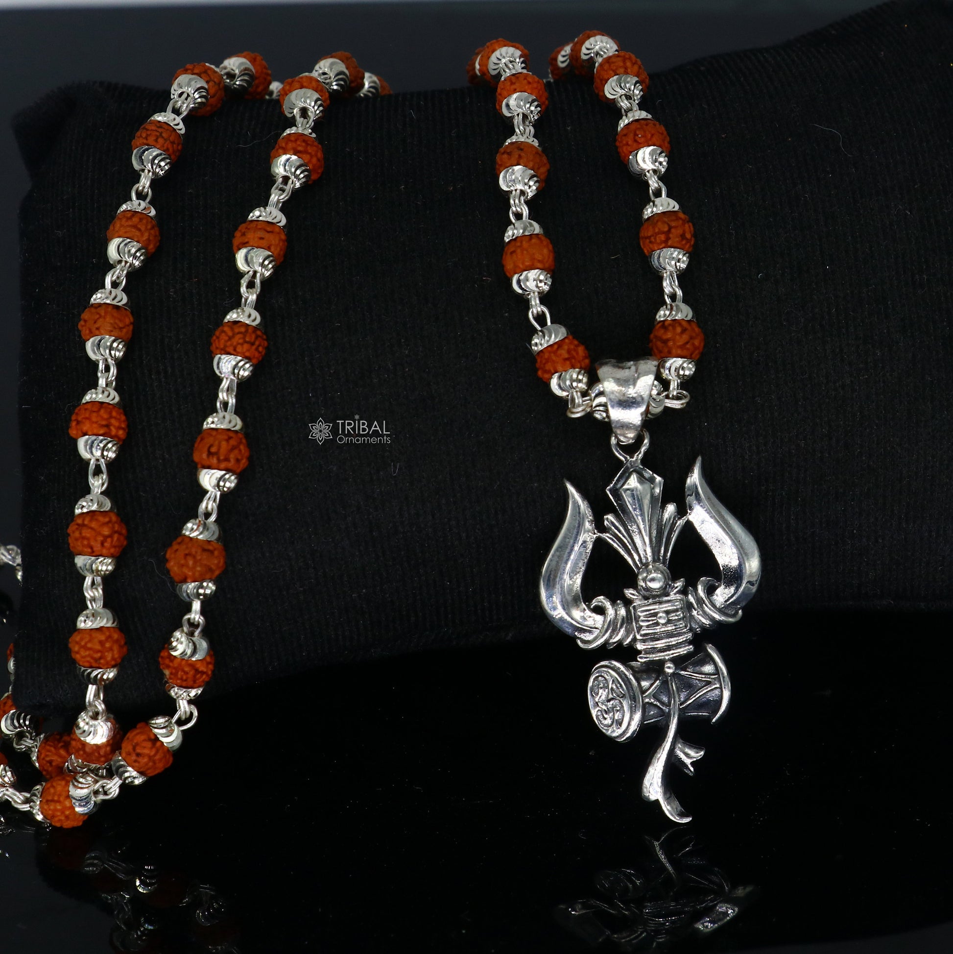 925 sterling silver handmade Divine Lord shiva trident pendant & Rudraksha chain, holy pendant protect from negative energy nsp757 - TRIBAL ORNAMENTS