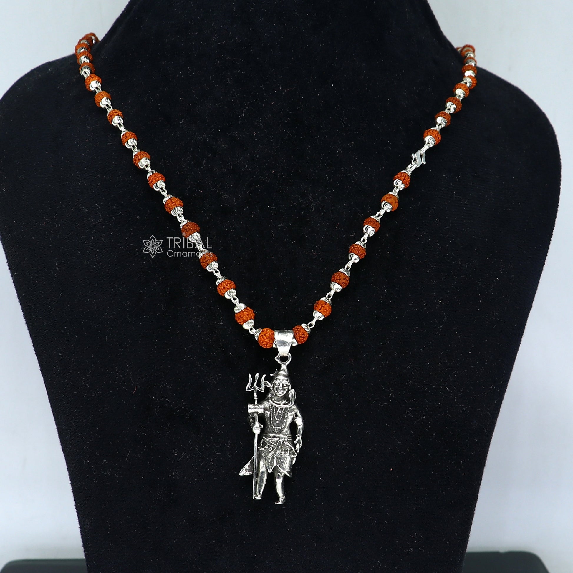 925 sterling silver handmade Divine Lord shiva with trident pendant & Rudraksha chain, holy pendant protect from negative energy nsp756 - TRIBAL ORNAMENTS