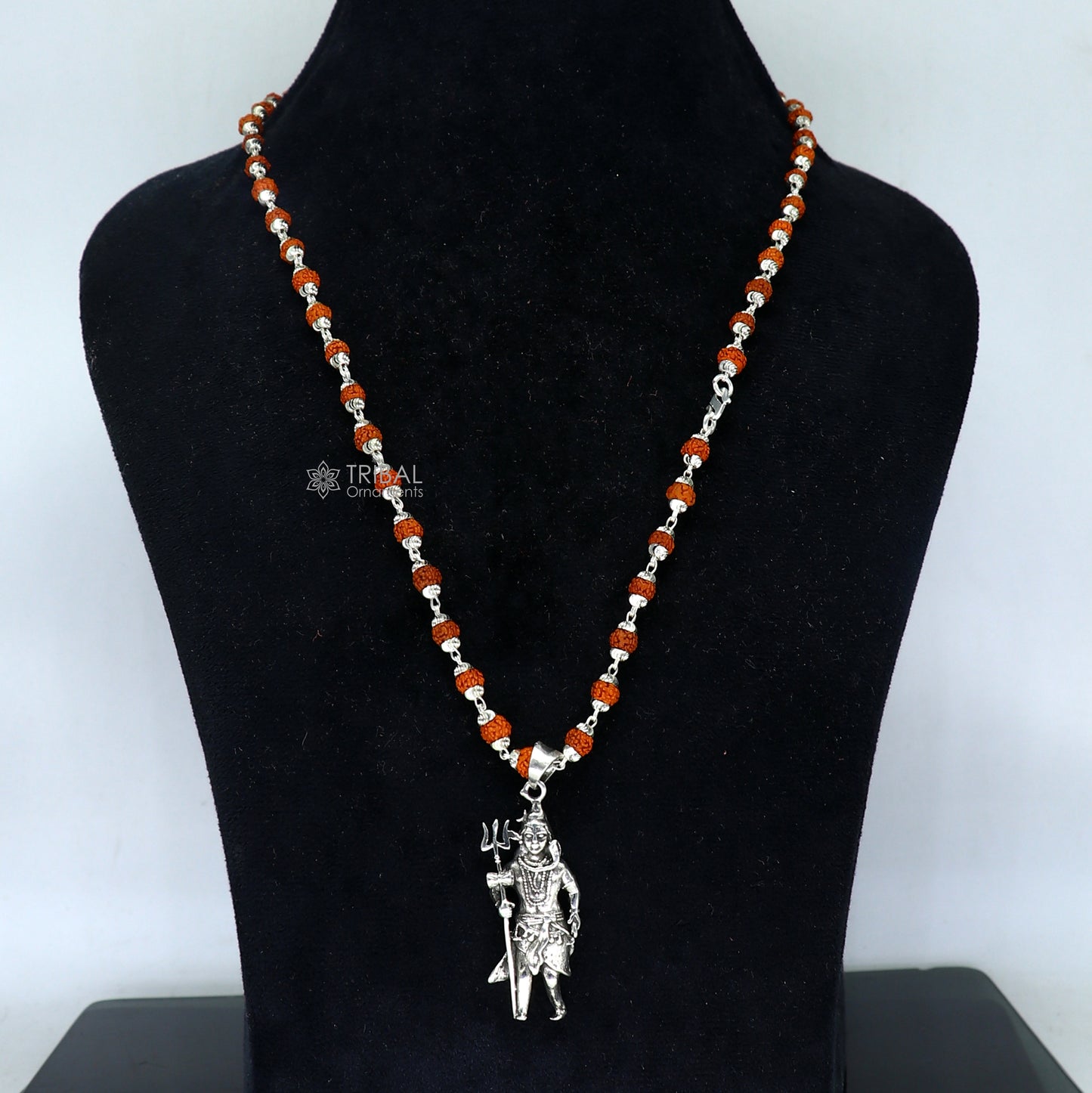 925 sterling silver handmade Divine Lord shiva with trident pendant & Rudraksha chain, holy pendant protect from negative energy nsp756 - TRIBAL ORNAMENTS