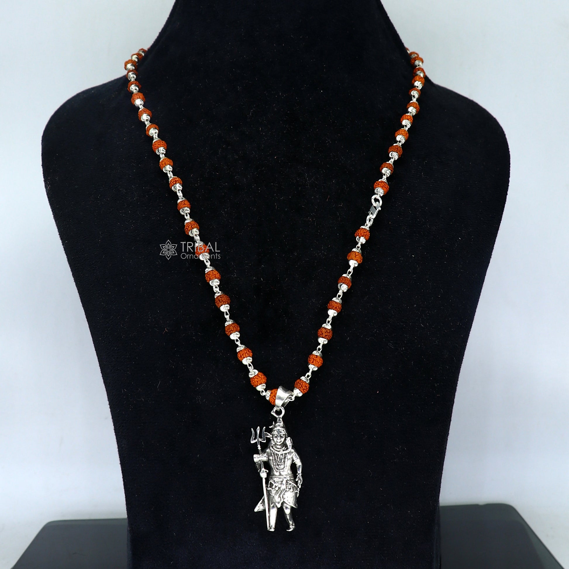 925 sterling silver handmade Divine Lord shiva with trident pendant & Rudraksha chain, holy pendant protect from negative energy nsp756 - TRIBAL ORNAMENTS