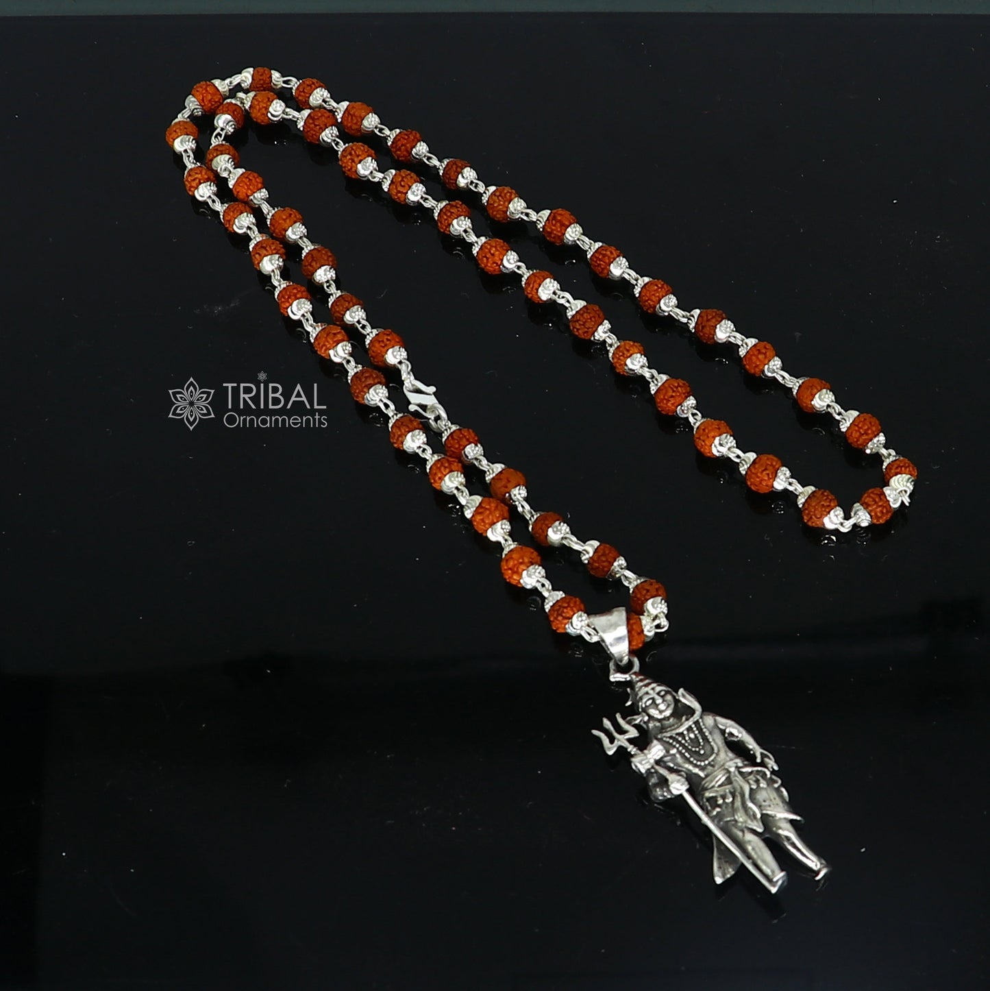 925 sterling silver handmade Divine Lord shiva with trident pendant & Rudraksha chain, holy pendant protect from negative energy nsp756 - TRIBAL ORNAMENTS