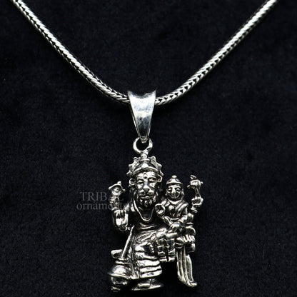 925 sterling silver Vishnu with Laxmi Narsimha pendant, stylish unisex handmade jewelry, personalized tribal ornaments accessory.