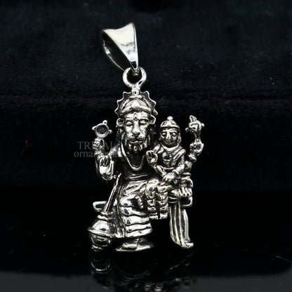 Sterling silver Vishnu with Laxmi Narsimha pendant, handmade unisex jewelry, detailed divine deity design by TRIBAL ORNAMENTS.