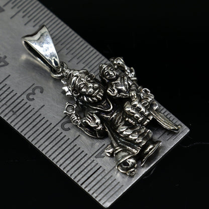 Sterling silver Vishnu with Laxmi Narsimha pendant, handmade unisex jewelry, detailed divine Hindu deity design, personalized style.