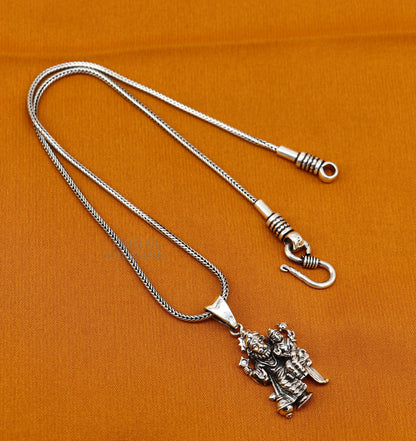 Sterling silver Vishnu with Laxmi pendant jewelry, unisex handmade design, featuring divine deity imagery in stylish personalized jewelry.