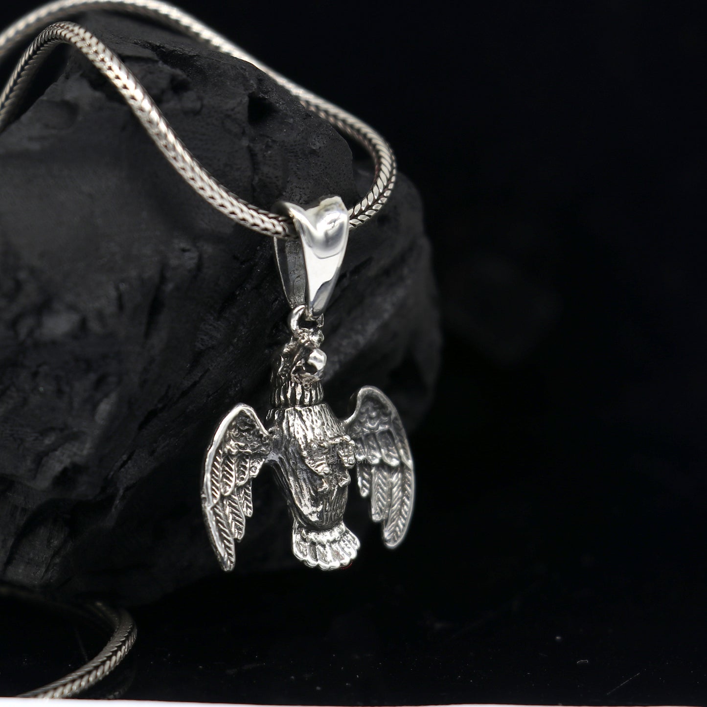 925 sterling silver handmade eagle design pendant necklace by TRIBAL ORNAMENTS, delicate unisex Garuda pendant jewelry.