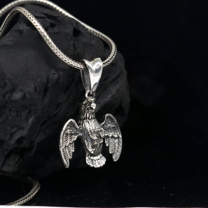 925 sterling silver handmade eagle design pendant necklace by TRIBAL ORNAMENTS, delicate unisex Garuda pendant jewelry.