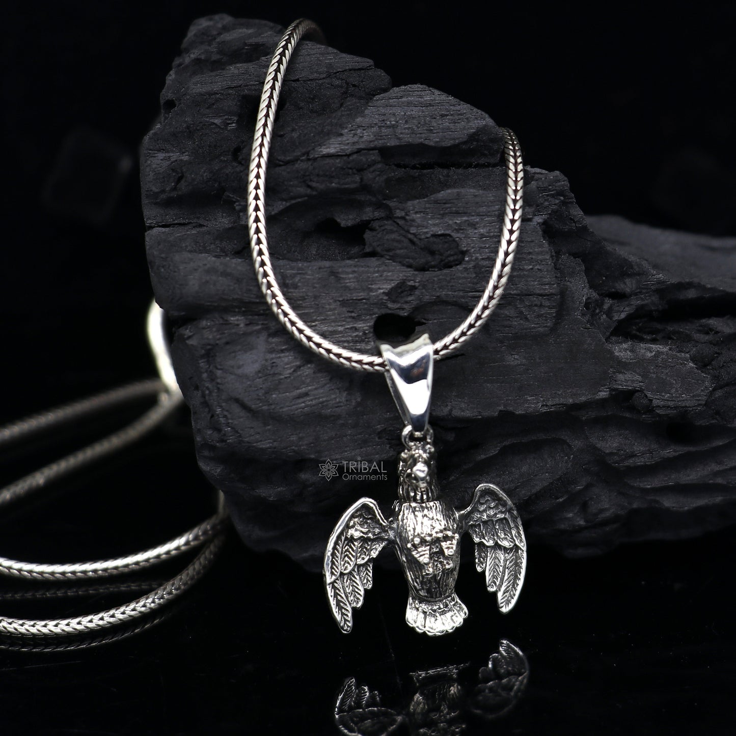 925 sterling silver handmade eagle design pendant necklace featuring a delicate Garuda motif, unisex jewelry by TRIBAL ORNAMENTS.