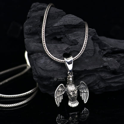 925 sterling silver handmade eagle design pendant necklace featuring a delicate Garuda motif, unisex jewelry by TRIBAL ORNAMENTS.