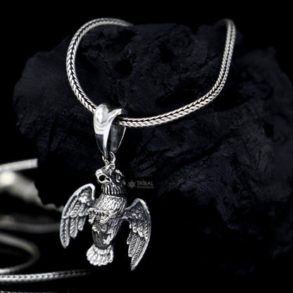 925 sterling silver handmade eagle design pendant necklace by TRIBAL ORNAMENTS, featuring a delicate unisex Garuda pendant.