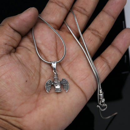 925 sterling silver handmade eagle design pendant necklace by TRIBAL ORNAMENTS, delicate unisex silver Garuda pendant jewelry.