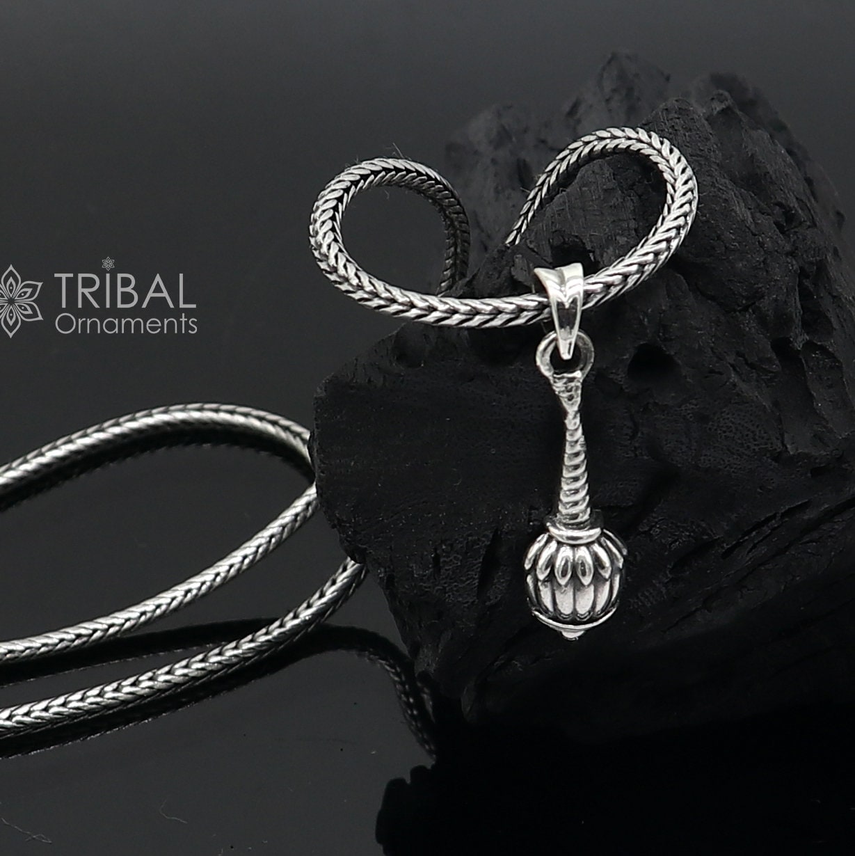 925 sterling silver handmade hanuman weapon Gada pendant symbol of power, wisdom, and resilience nsp676 - TRIBAL ORNAMENTS