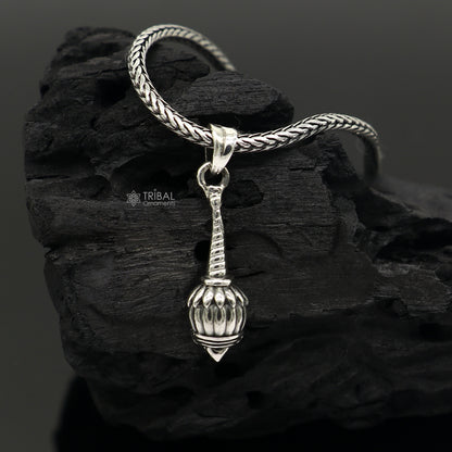 Sterling silver Hanuman Gada pendant by Tribal Ornaments, symbol of power, wisdom, and resilience, handmade jewelry.