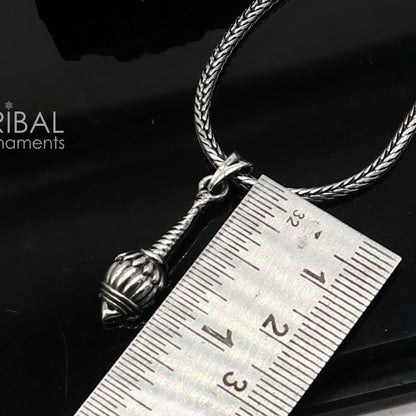 925 sterling silver Hanuman Gada pendant from TRIBAL ORNAMENTS, featuring a symbol of power, wisdom, and resilience.