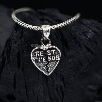 Handmade 925 sterling silver heart-shaped best friend pendant for boys and girls, featuring intricate tribal ornament design.