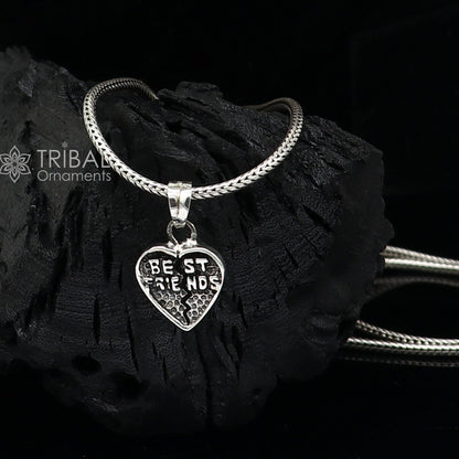 Sterling silver heart-shaped best friend pendant by TRIBAL ORNAMENTS, handmade charm for boys and girls, high-quality silver jewelry.
