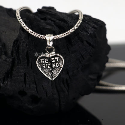 Handmade 925 sterling silver heart-shaped best friend pendant for boys and girls by TRIBAL ORNAMENTS. Small charm pendant.