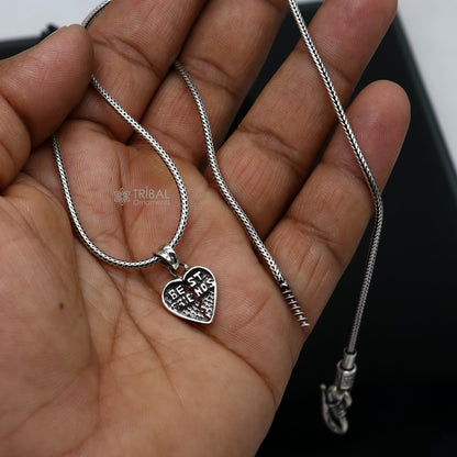 Sterling silver heart-shaped best friend pendant by TRIBAL ORNAMENTS, handmade charm for boys and girls.