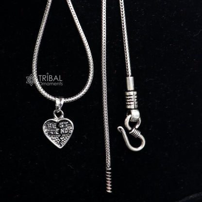 Handmade 925 sterling silver heart-shaped best friend pendant for boys and girls, featuring detailed tribal ornament design.