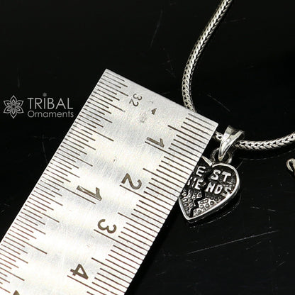 Sterling silver heart-shaped best friend pendant by TRIBAL ORNAMENTS, handmade charm for boys and girls, small and high-quality.